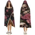 thumbnail image 3 of Hooded Blanket Skull and Rose Wearable Blanket Cape Halloween Blanket Soft Fleece Throw Blanket with Hood for Womens, 3 of 6