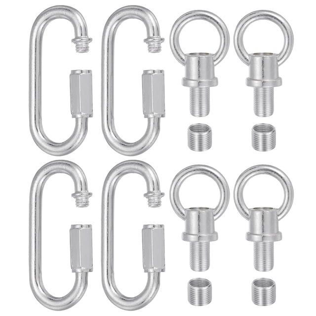 M10 Fine Thread Lamp Female Loop Holder with M12 Adapter Chain Quick Link, 44 lbs Load Silver Tone Pack of 4