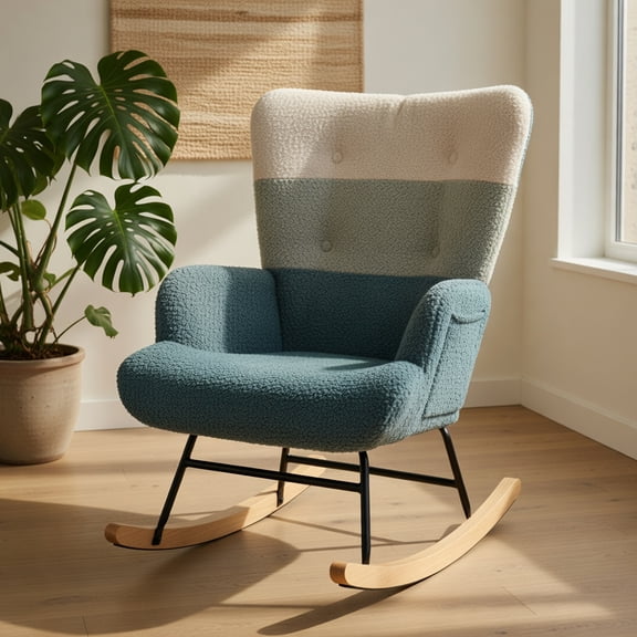 Topcobe Nursery Rocking Chair with Ergonomic Armrests and High Backrest, Modern Furniture for Living Room, Practical, Easy to Assemble
