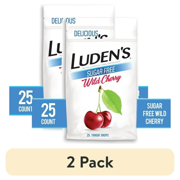(2 pack) Luden's Sore Throat Drops, For Minor Sore Throat Relief, Sugar Free Wild Cherry, 25 Count