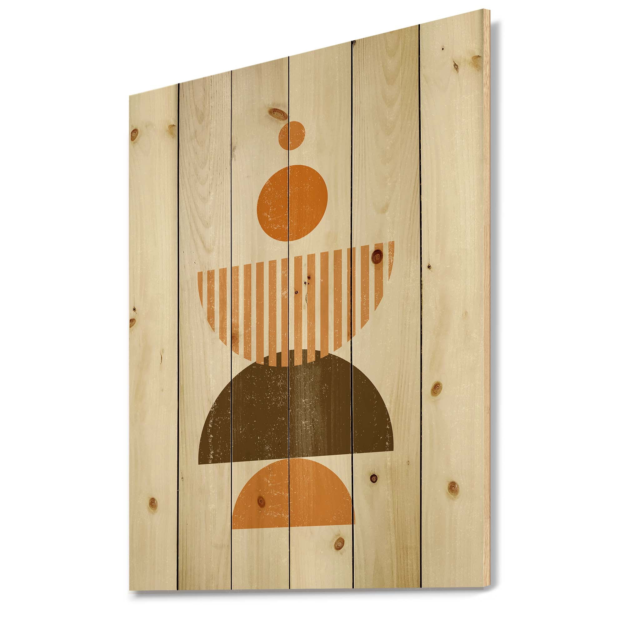 Designart 'Abstract Minimal Moon and Sun In Earth Tones I' Modern Print on Natural Pine Wood