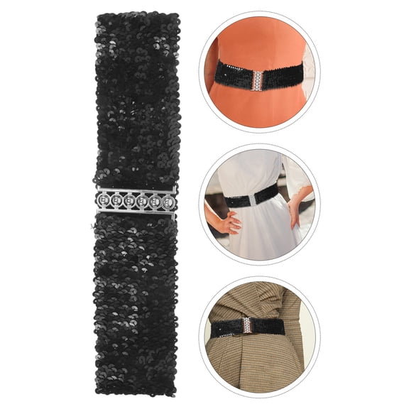 Milisten 1Set Sequins Dress Belt Fashionable Sparkle Alloy Plastic Wide Elastic Band Dance Performance Women Accessory