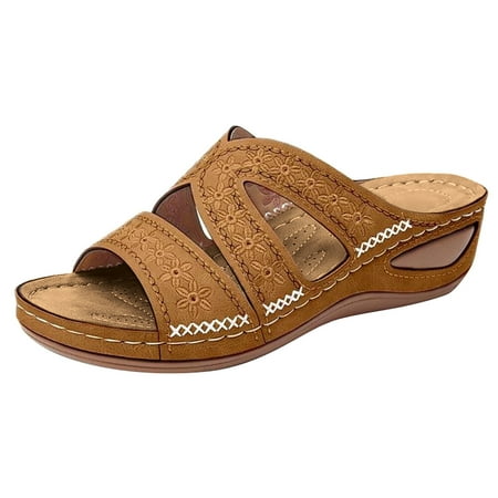 

Inkach Women S Multi-Color Embroidered Sandals With Wedge Fish Mouth Platform Shoes