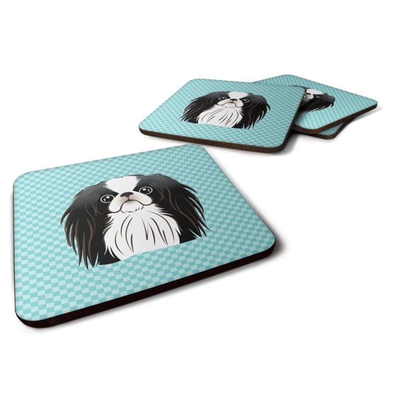 Carolines Treasures BB1168FC Checkerboard Blue Japanese Chin Foam Coaster Set of 4 3 1/2 x 3 1/2 multicolor