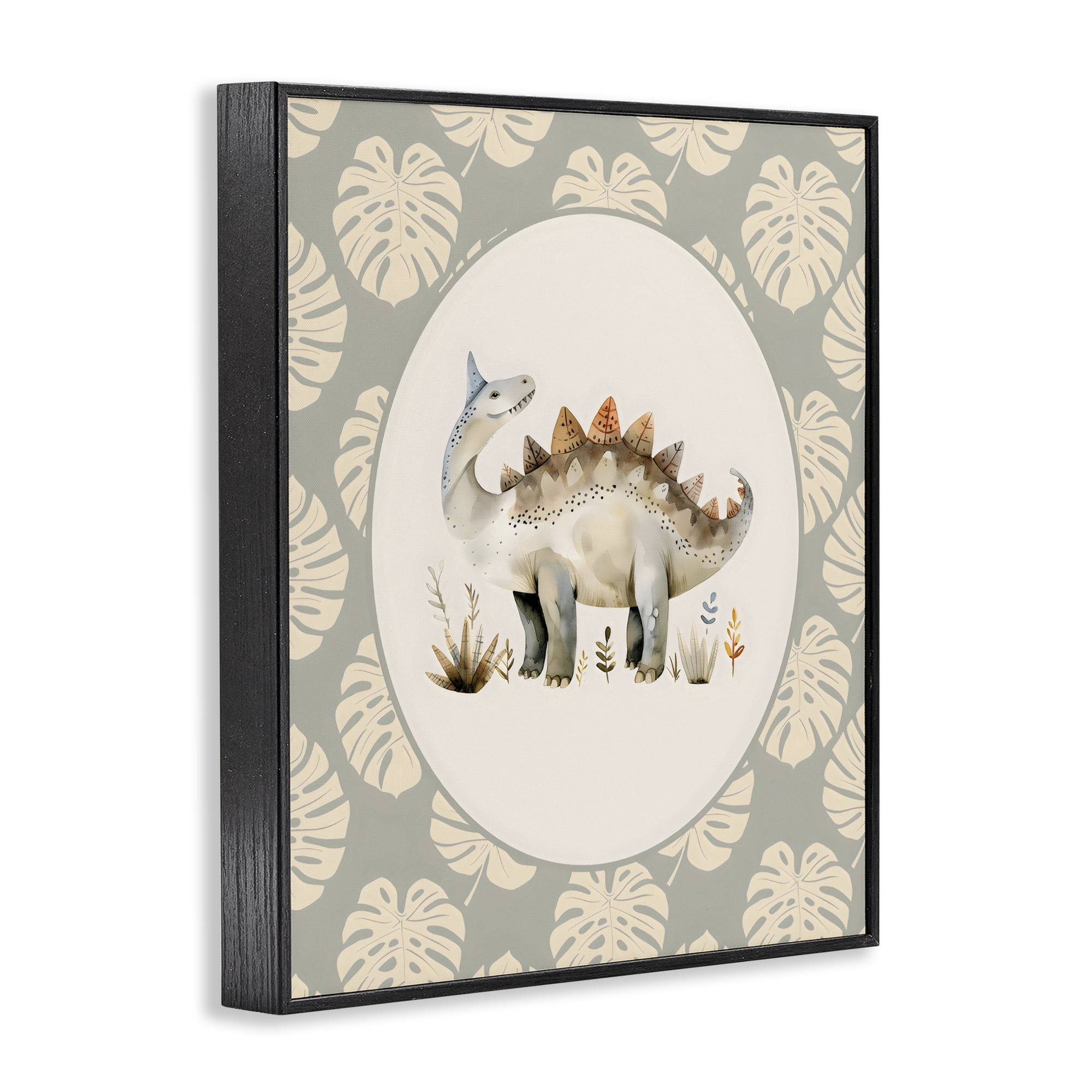 Stupell Industries Watercolor Dinosaur Monstera Border Black Framed Giclee Art, design by LSR Design Studio