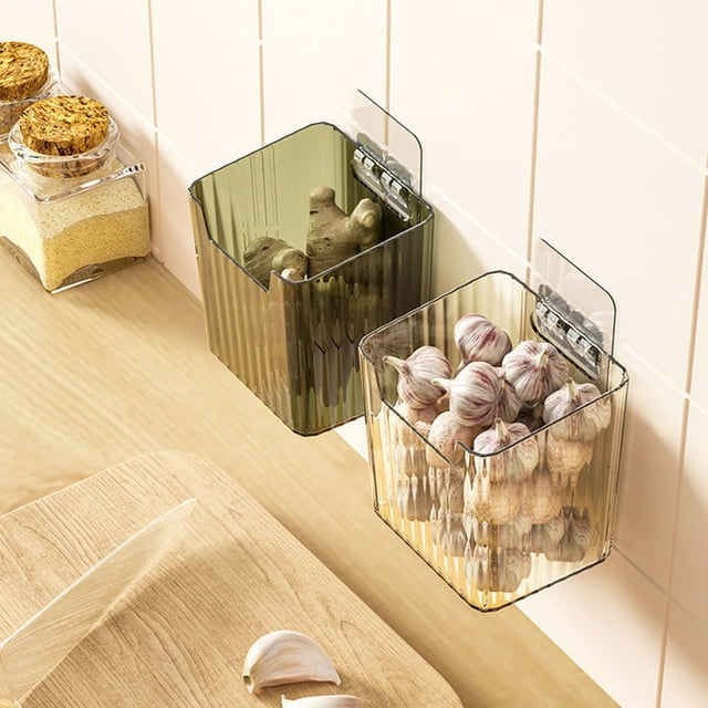 Space-saving Kitchen Wall Hanging Scallion Ginger Garlic Container - Punch-free Plastic Storage Box