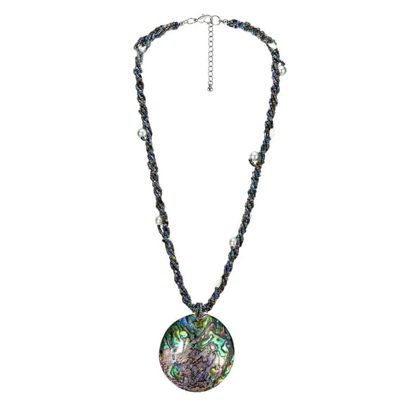 Spirit of the Ocean Abalone Shell Medallion Beaded Rope Statement Necklace
