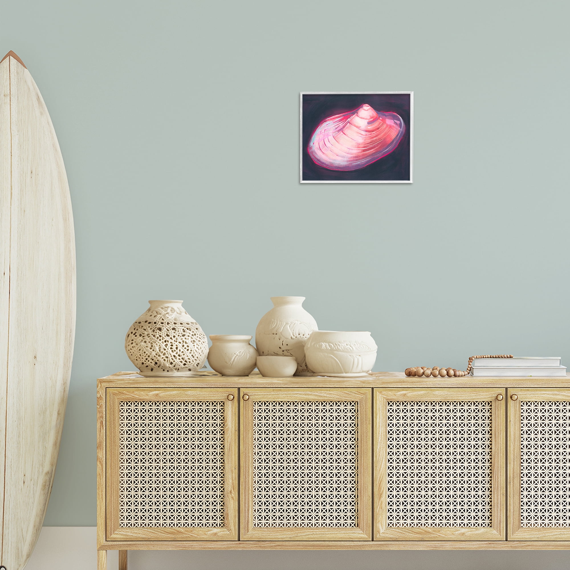 Stupell Industries Pink Seashell on Black Animals & Insects Painting White Framed Art Print Wall Art, 14 x 11