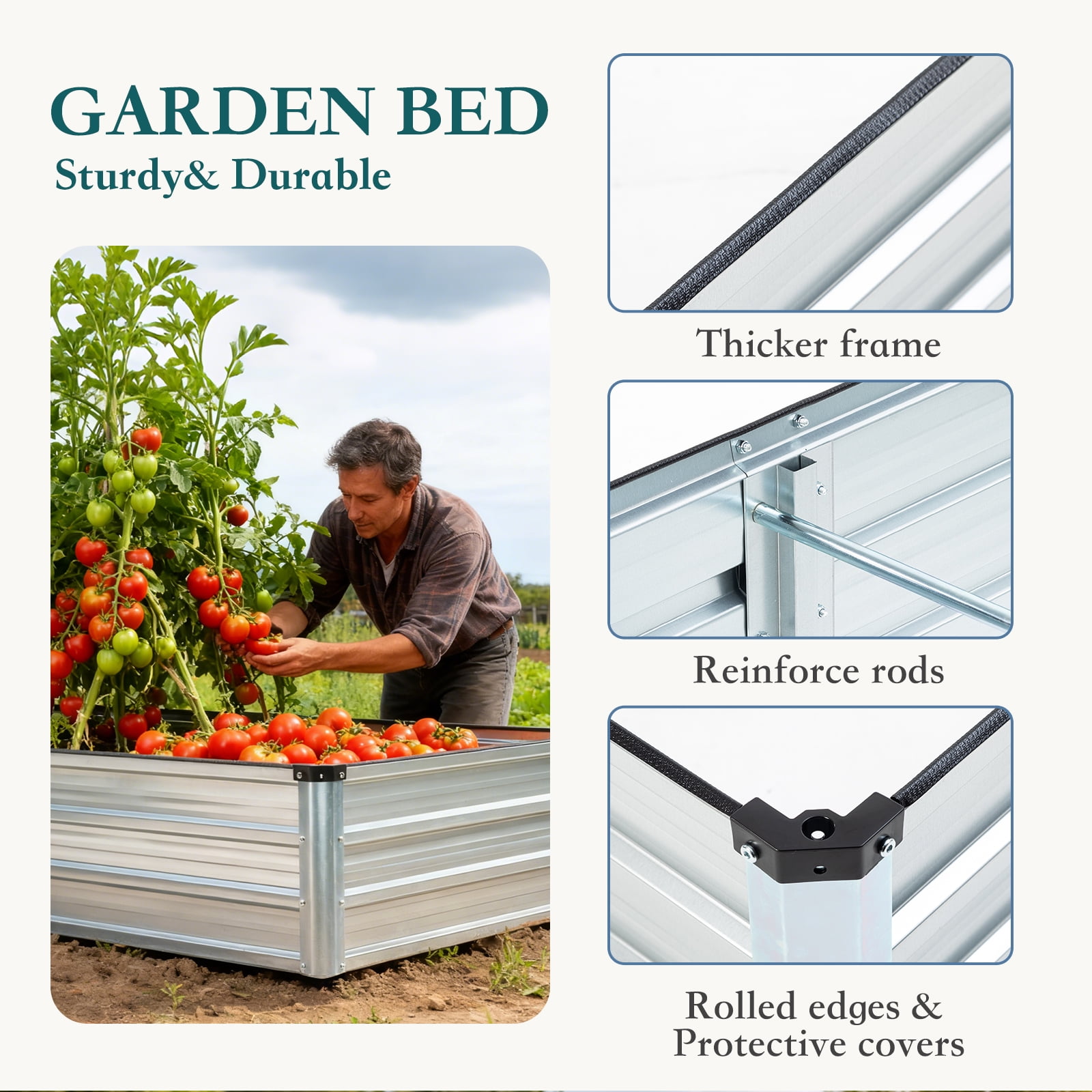 EDX Outdoor 2-Pack Metal Raised Garden Bed 6x3x1FT, Steel with Support Bars, Rust-Resistant Coating, Open Base for Drainage, Silver