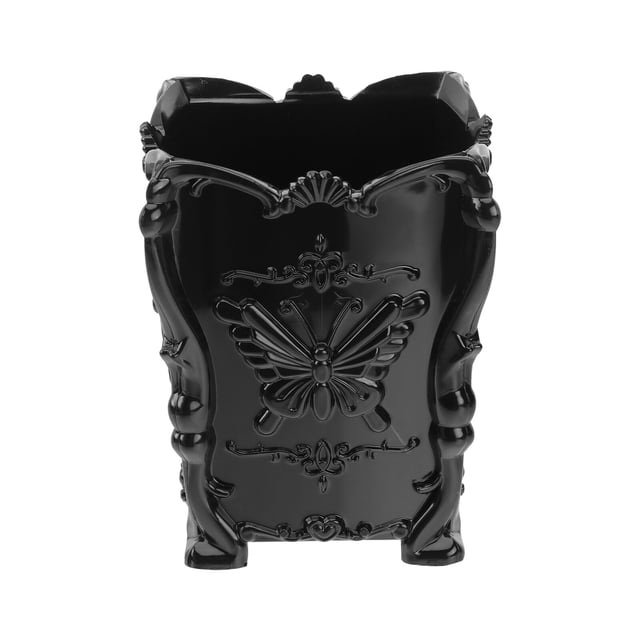 FELTECHELECTR Contenedor de acrílico para brochas de maquillaje, organizador de almacenamiento con forma de taza tallada (negro)