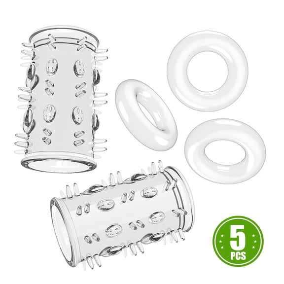 1Set 5PCS Penis Rings and Sleeve,Clear Silicone Penis Ring,Adult Sex Toys for Male Couples