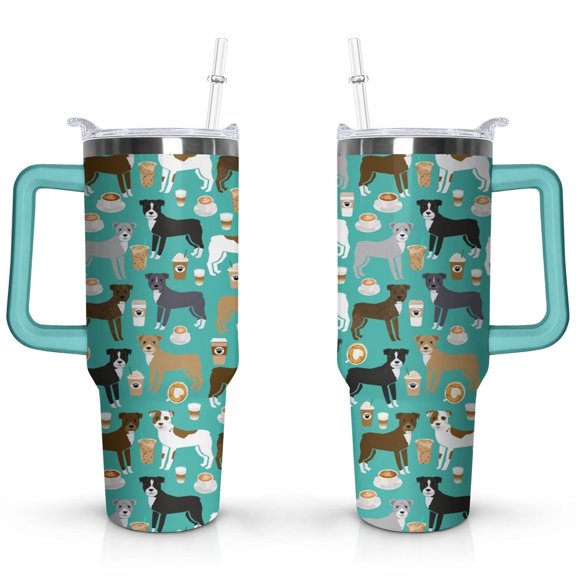 Double-Walled Dog Lover Coffee Tumbler 40oz - Durable Stainless Steel Mug with Handle & Straw - Cute Gift for Women
