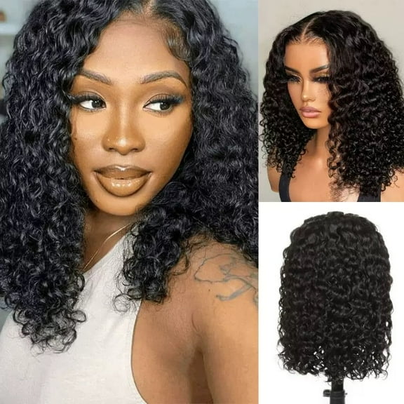 4x4 closure Lace Glueless 10"-16" BOB Wig natural Colors WATER WAVE 200% High-Density Pre-Plucked Human Hair Wigs