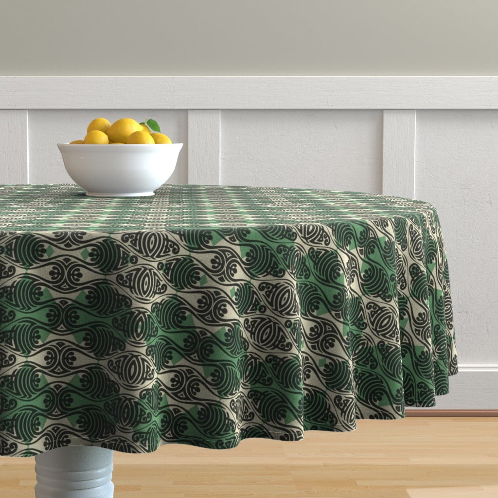 Round Tablecloth Japanese Oriental Ethnic Geometric Diamonds Cotton