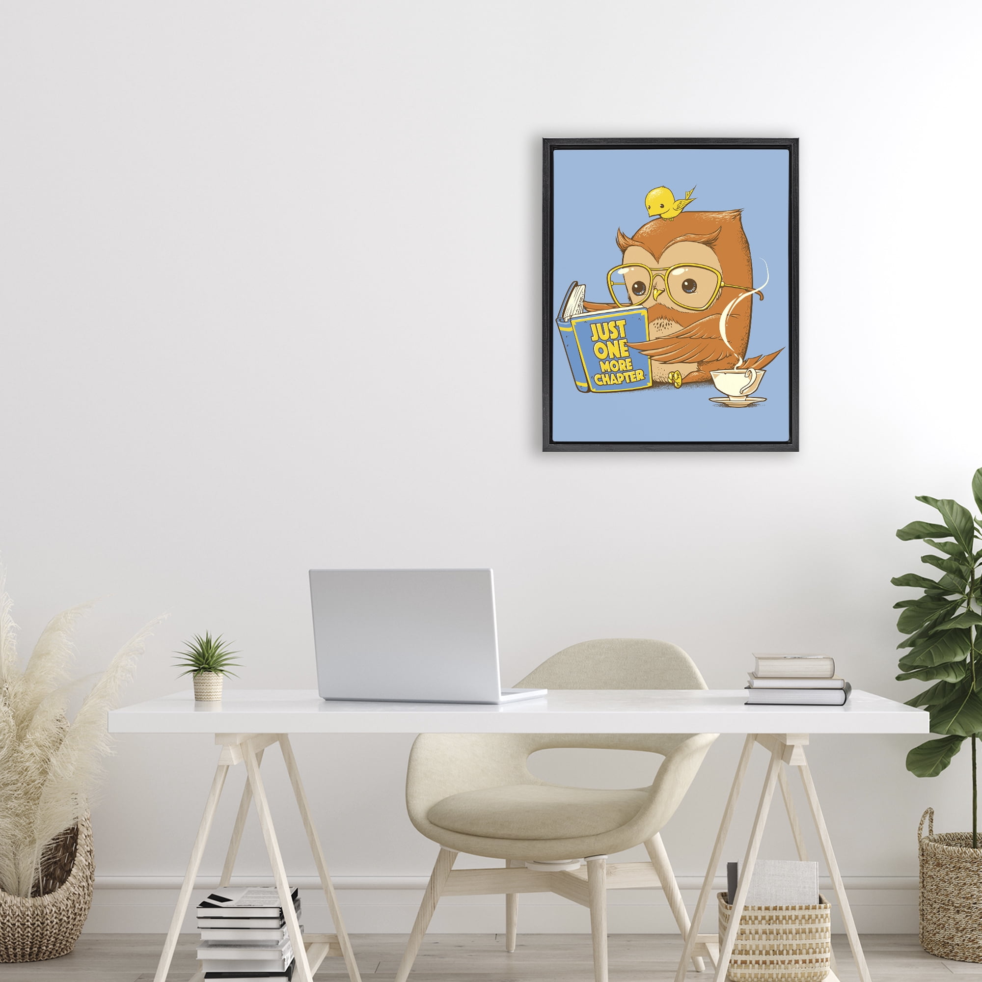Stupell Industries One More Chapter Owl Black Framed Floater Canvas Wall Art, design by Tobe Fonseca