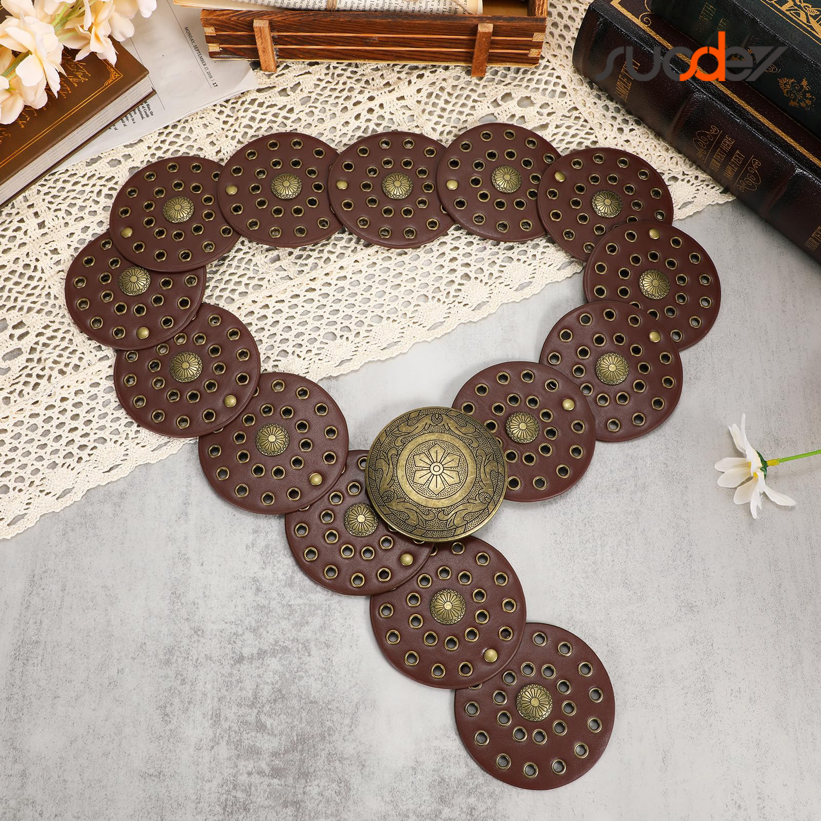 Suosdey Women's Concho Disc Western Leather Belt photo 6