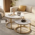 thumbnail image 2 of 31" Inch Round Nesting White Marble Coffee Tables, 2 of 2
