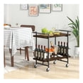 thumbnail image 2 of Bar Cart with Wheels, Lockable Rolling Utility Cart - Rustic Brown - Heavy Duty Metal Frame, 2 Tier Service Cart for Kitchen, Dining Room, Living Room, 2 of 7