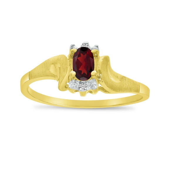 10k Yellow Gold Oval Garnet And Diamond Satin Finish Ring
