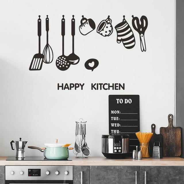 Adhesivos de pared Happy Kitchen, utensilios de cocina, 30 x 60 cm, PVC