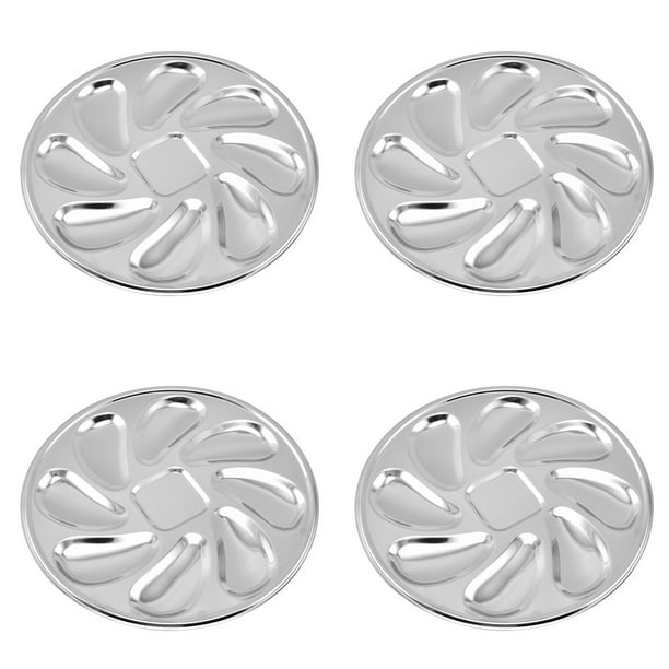 4 Platos de Ostras, Platos de Ostras de Acero Inoxidable Contenedor de Ostras Duradero en Forma de Concha con 8 Ranuras para Salsa de Ostras