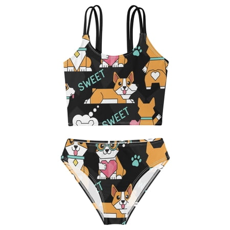 BZSMCE Swimsuit 2-Piece Tank Swimming Wear Quick Dry Bathing Suit-Dogs Corgi Printed