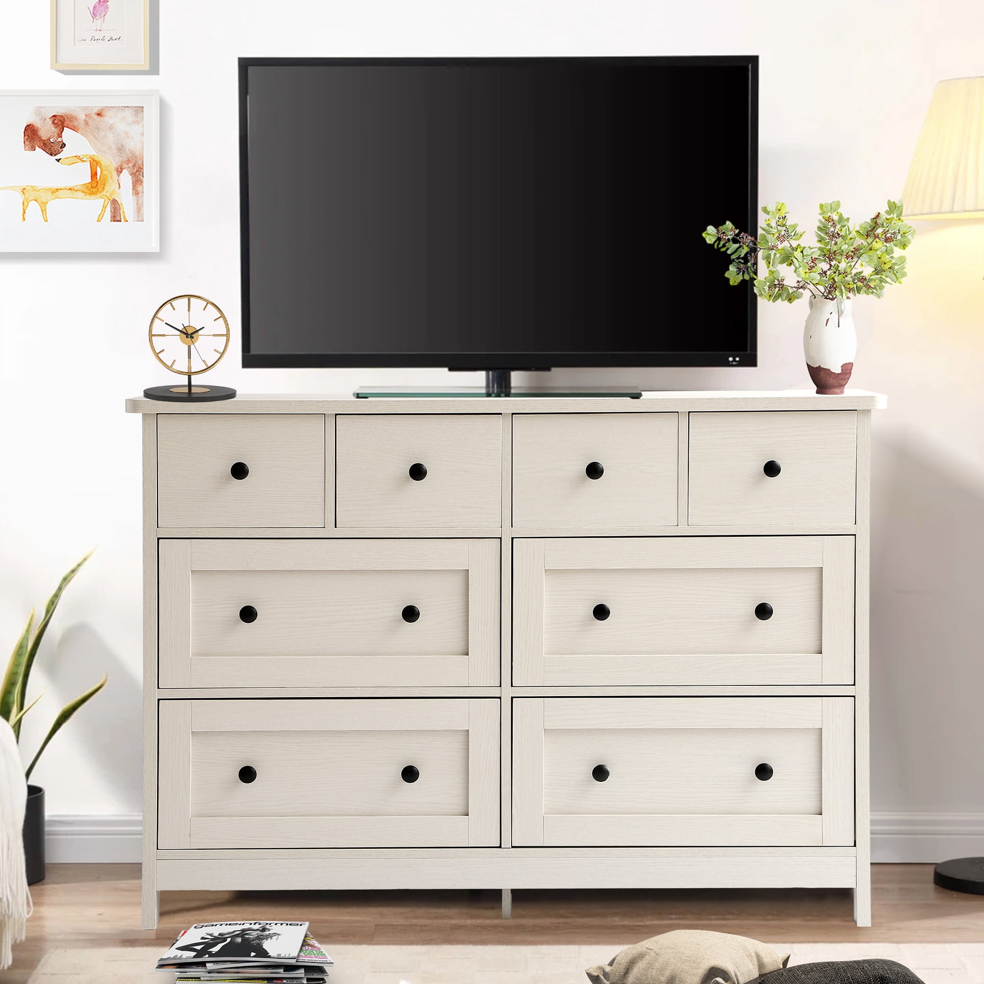 Haverchair 8 Drawer Dresser for Bedroom, Wood Chest of Drawers with Smooth Metal Rail, Large Dressers, Modern Bedroom Dressers with 8 Drawers Cabinet TV Stand