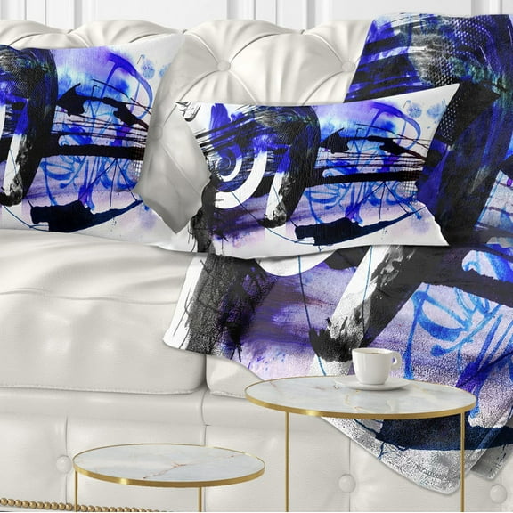 Designart Blue Stain Abstract - Abstract Throw Pillow - 12x20