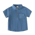 thumbnail image 3 of Landzoo Toddler Boys Girls T-Shirt Solid Color Short Sleeve Mandarin Collar Tops Summer Casual Boys Tees Size 4-5 Years Navy, 3 of 8