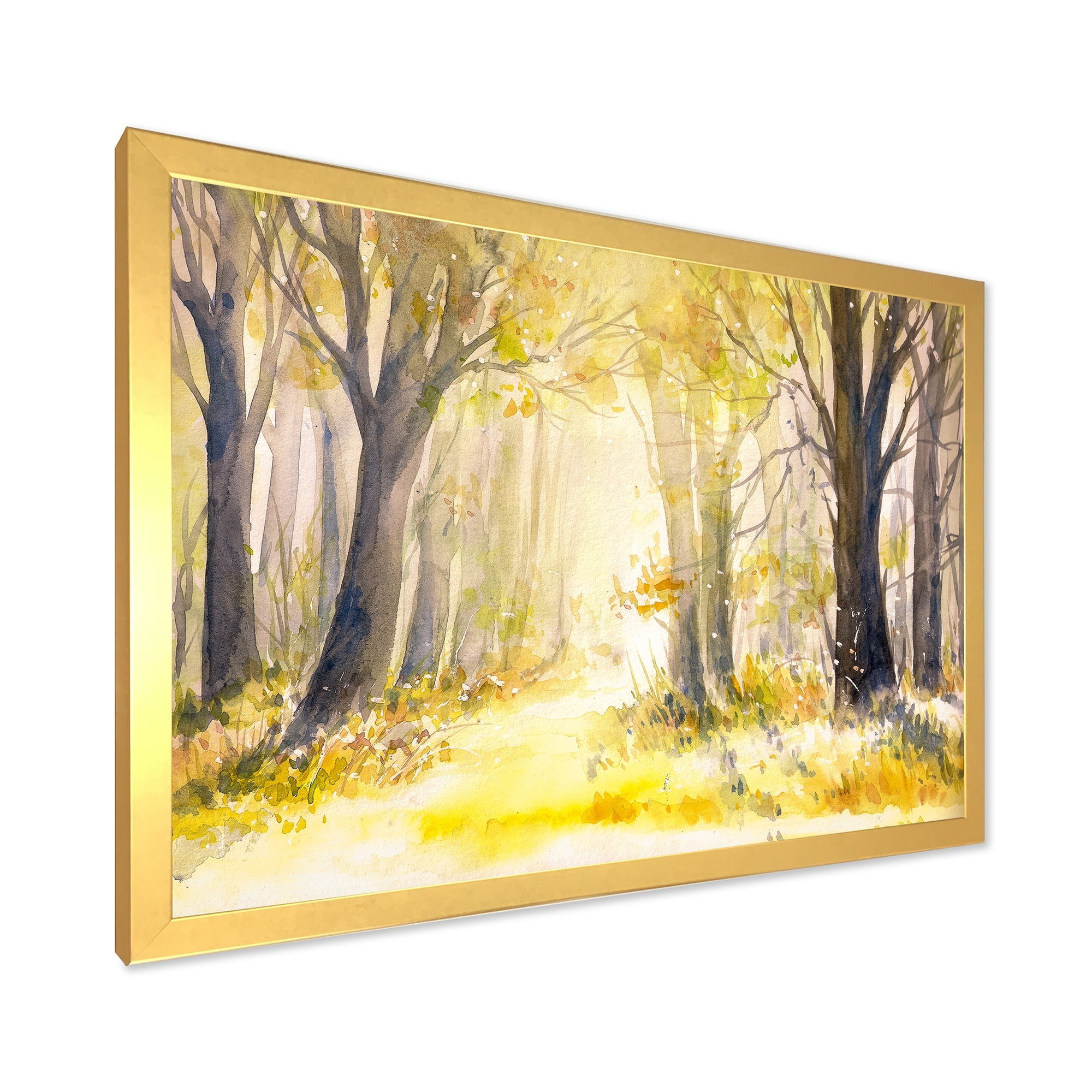 Designart 'Bright Sunshine Through The Yellow Forest Trees I' Traditional Framed Art Print