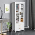 thumbnail image 3 of Gzxs Storage Cabinet Display Cabinet with Glass Doors & 2 Drawers, Trophy Cabinet with 4-Tier Shelves, for Living Room Home Office White (23.6"L x 15.7"W x 63"H), 3 of 10