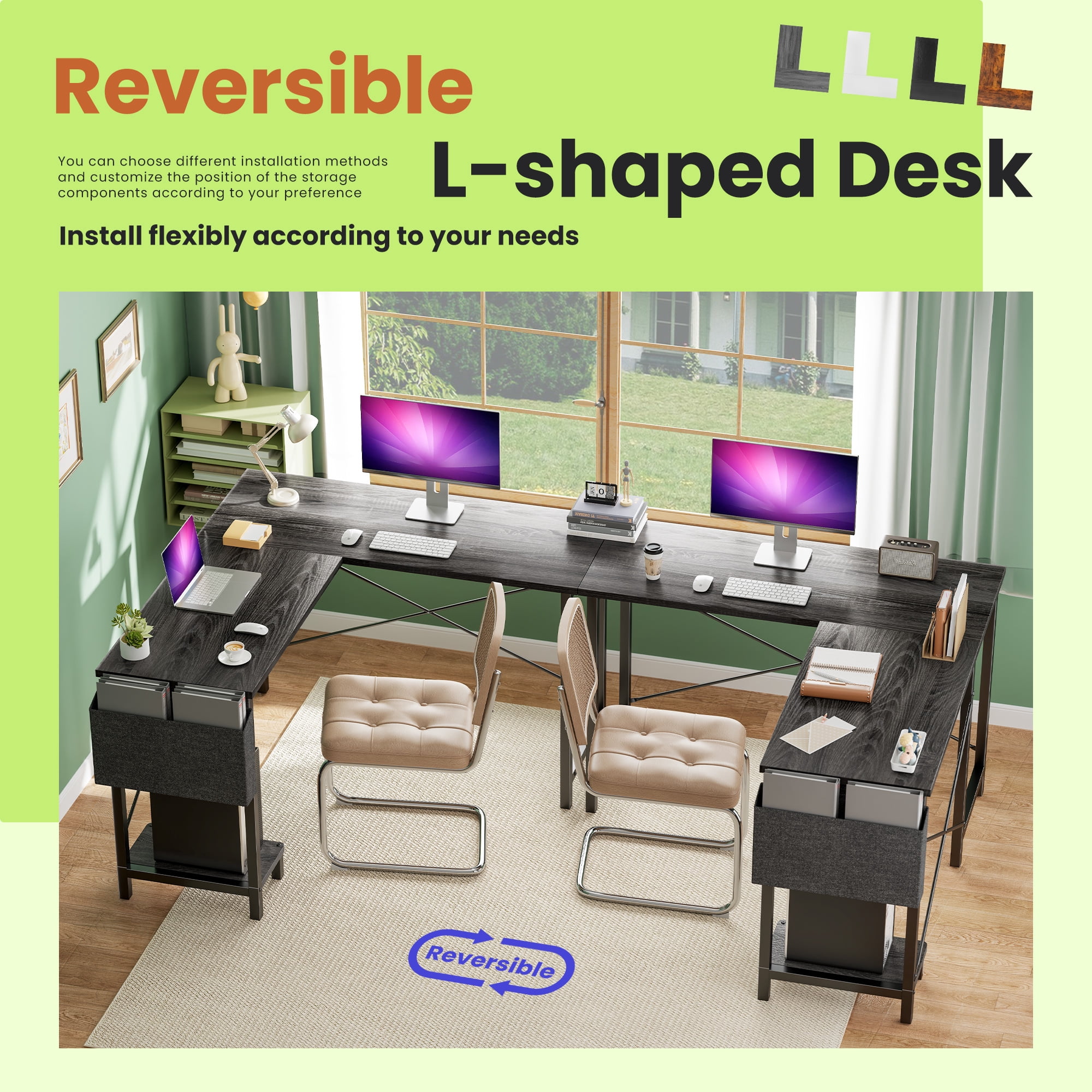 KPUY 49-Inch L Shaped Desk with CPU Stand Side Bag, Gaming Desk Home Office Desk for Home Office Dorm Sturdy Writing Workstation, Gray
