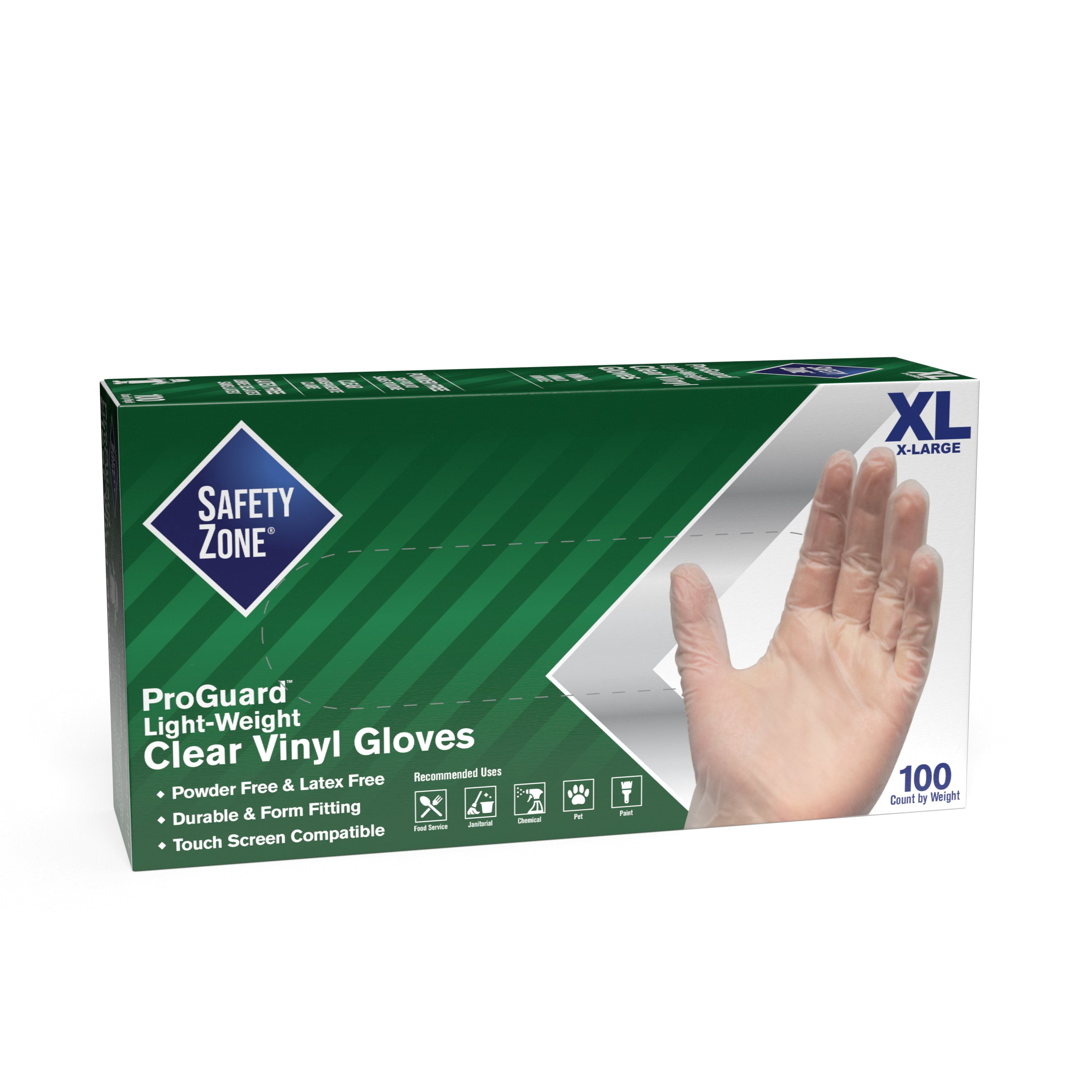 Safety Zone® Vinyl Powder Free 2.5 Mil Gloves, Clear XL - Case of 1000