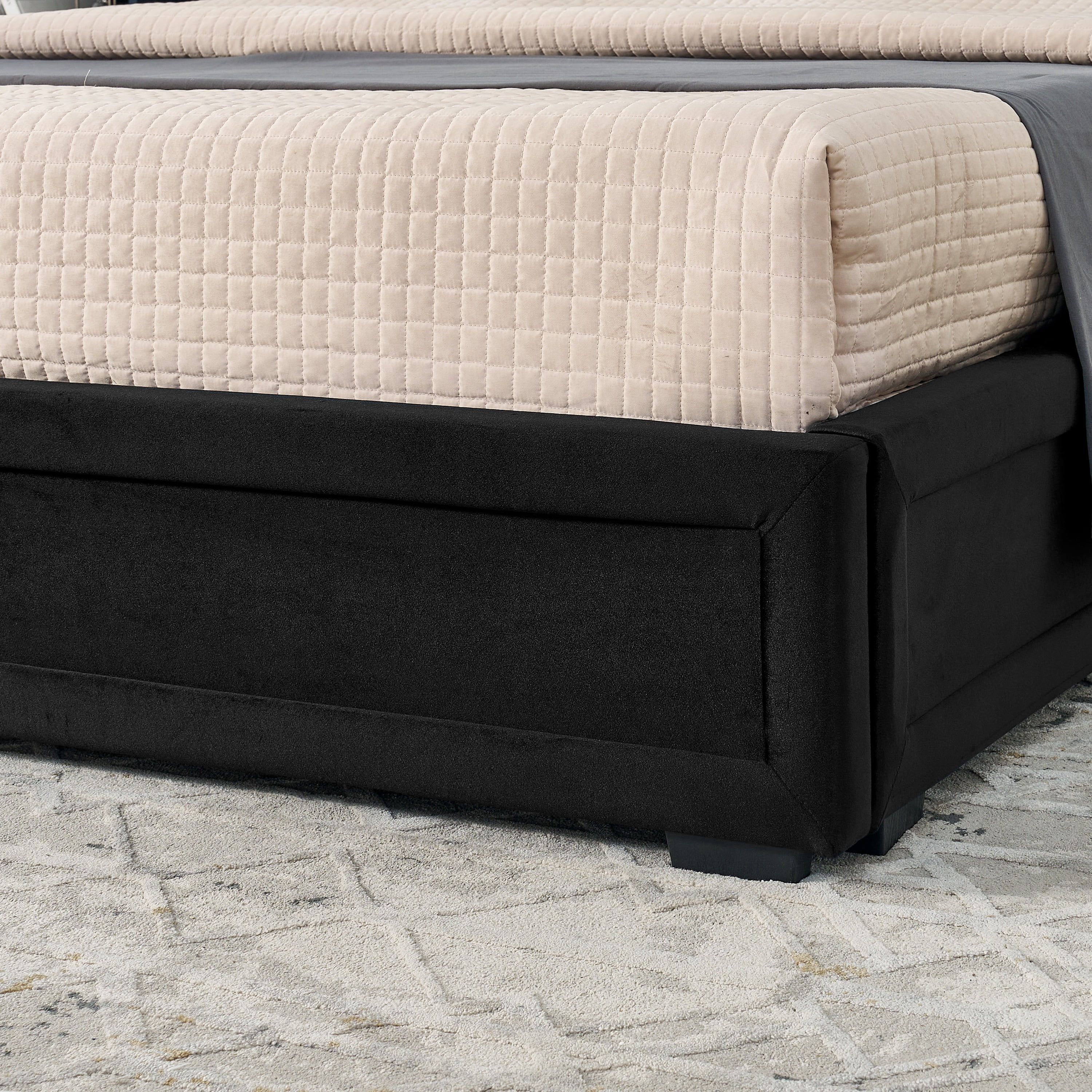 Howcool King Size Upholstered Platform Bed Frame with Storage Drawers,Glossy Velvet Headboard and Side Bookcases,Black