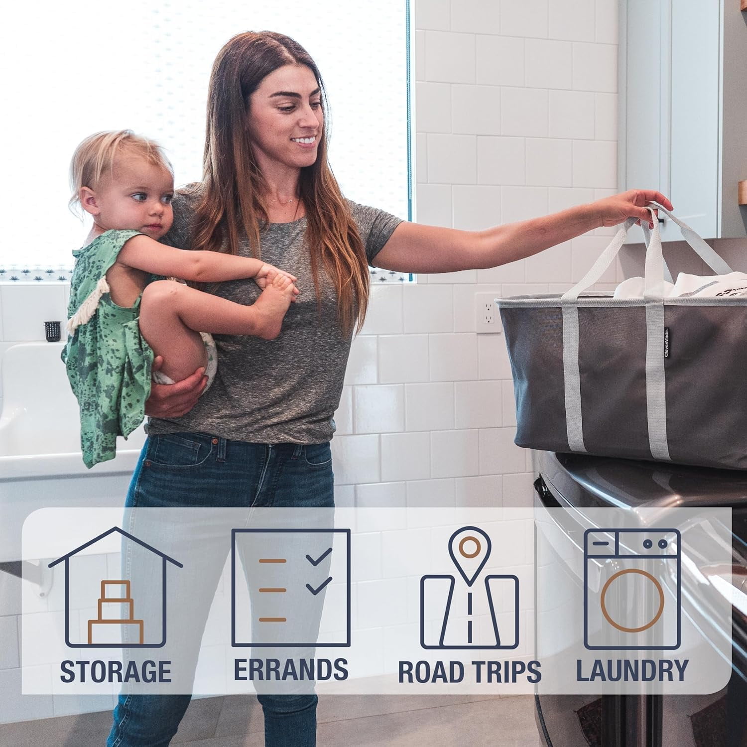 CleverMade Collapsible Laundry Tote, Midnight Black/Shadow Gray, 2-Pack