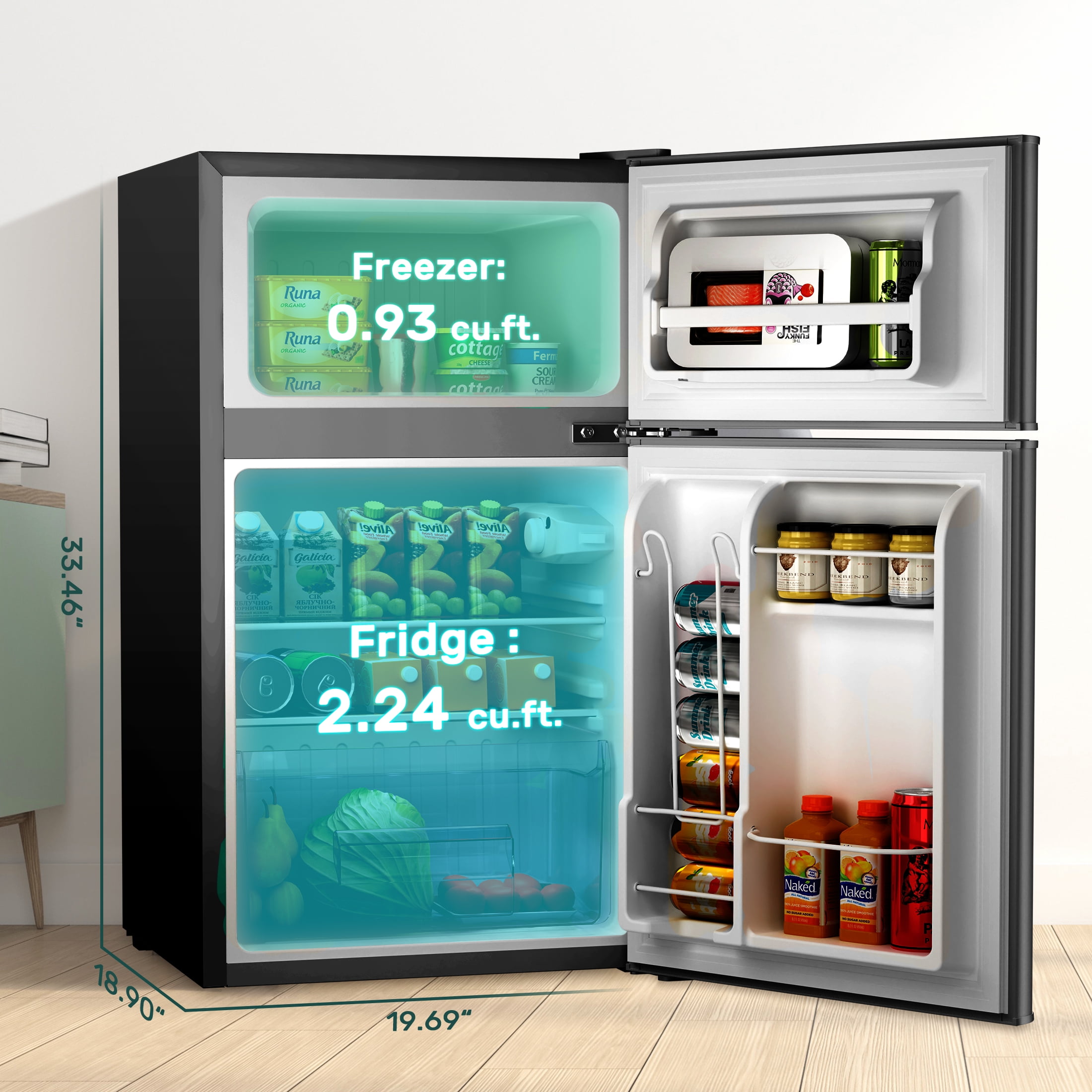 Toolsempire 3.2 Cu. FT Mini Fridge with Freezer, Dual Door Refrigerator  with Adjustable Temperature & Removable Glass Shelves, Mini Fridge for  Dorm