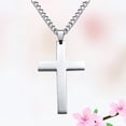 thumbnail image 4 of Collar con colgante de cruz de acero de titanio simple, regalo para mujer y hombre (plata, con cadena)., 4 of 7