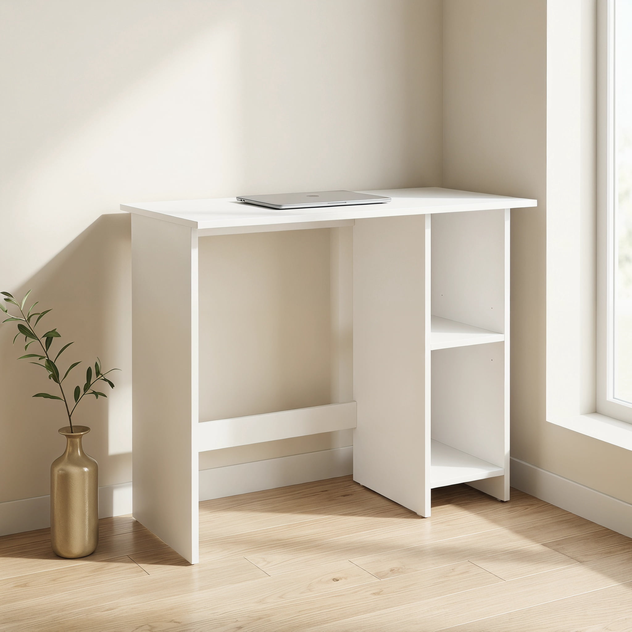 Resenkos Small Computer Desk with Storage and Adjustable Shelf-White, Home Office Desks, Gaming Computer Desks for Study,Working,Writing