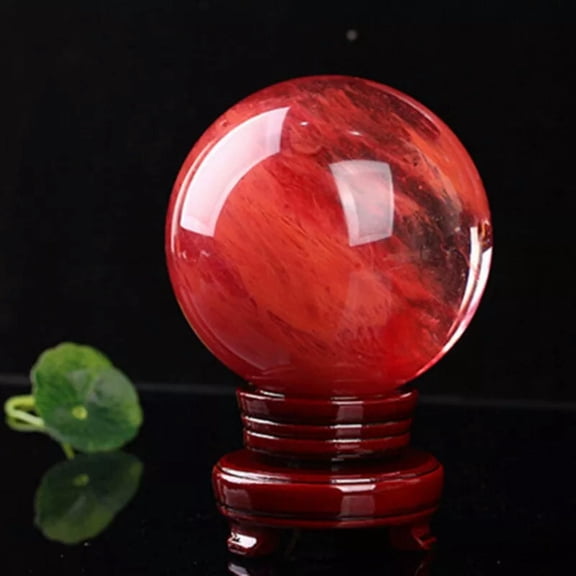 GKNET 80mm Natural Raw Red Smelting Quartz Sphere Healing Energy Crystal Ball W/ Stand