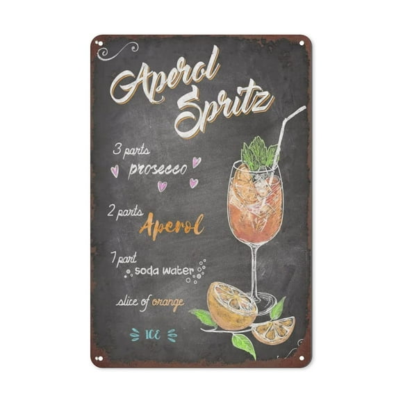 Cocktail Tin Sign, Vintage Cocktail Recipes Metal Sign, Bar Signs for Home Bar Wall Decor 12 X 8 Inch - Aperol Spritz