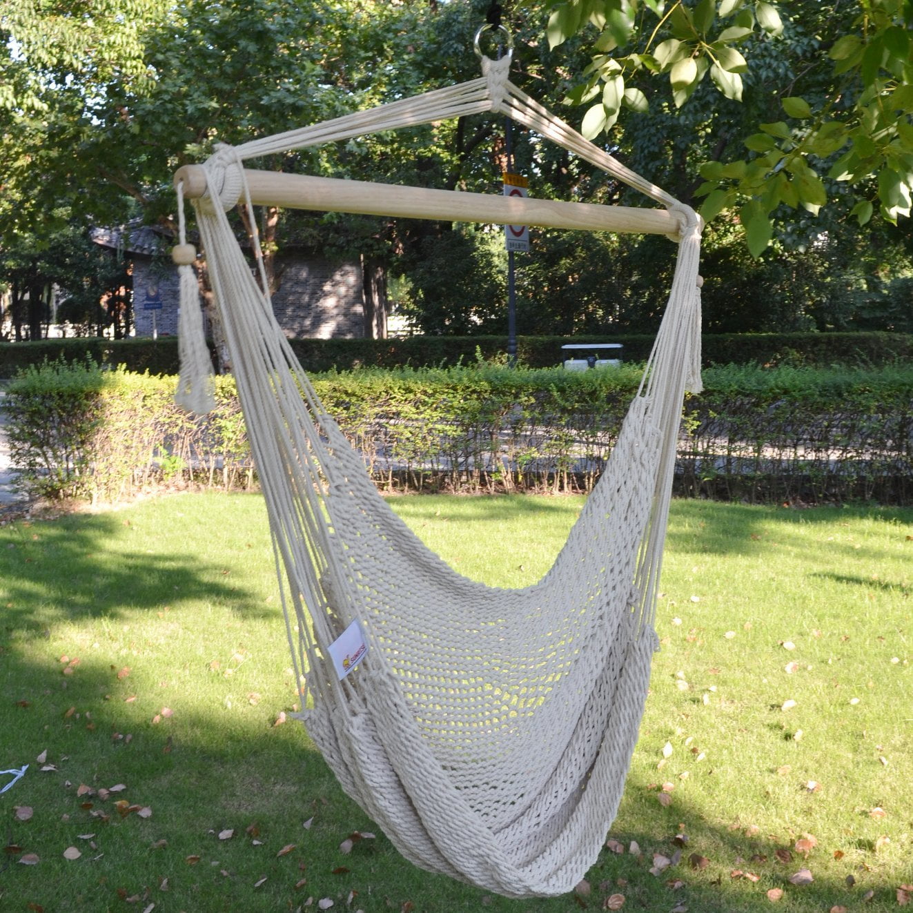 Deluxe Extra Large White Rope Cotton Hammock Swing Chair 