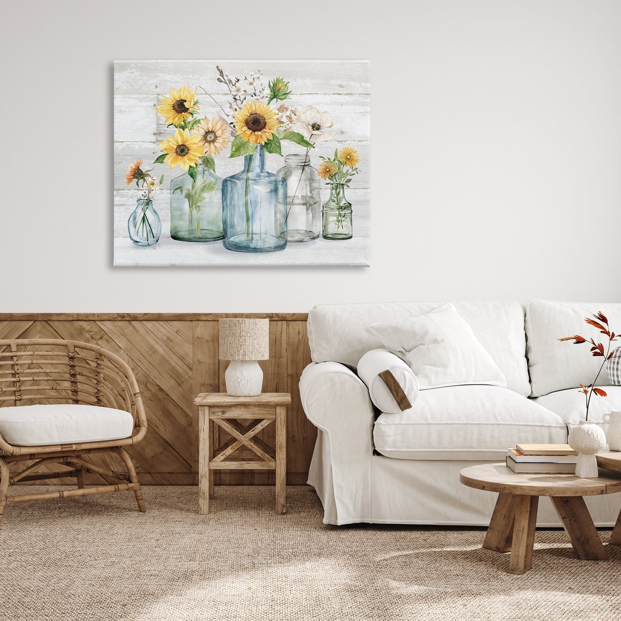 Stupell Industries Varied Country Flower Blooms Rustic Planked Pattern Graphic Art Gallery Wrapped Canvas Print Wall Art, Design by Carol Robinson