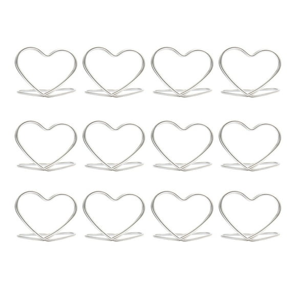 Silver Metal Heart-Shaped Photo and Note Clips Set of 12 Double Layer Design for Wedding Decorations