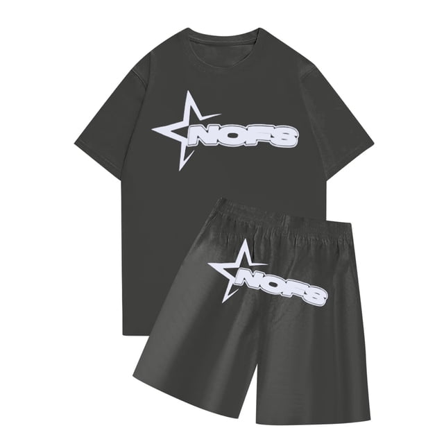 Conjunto de camisetas y pantalones cortos con cuello redondo y manga corta con estampado NOFS informal a la moda para hombre Gris oscuro
