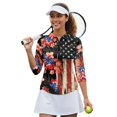 thumbnail image 2 of HUIACONG American Flag Floral Women's Golf Polo Shirt for Workout Tennis Sports, Soft 3/4 Sleeve Athletic Golf Top in Polyester Spandex Blend for Outdoor Trips, 2 of 10