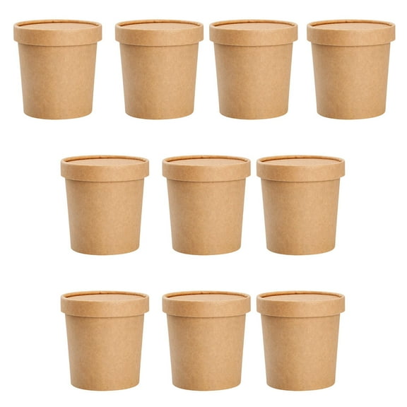 Disposable Craft Paper Soup Cups Food Containers Porridge Cups for Home (Khaki)