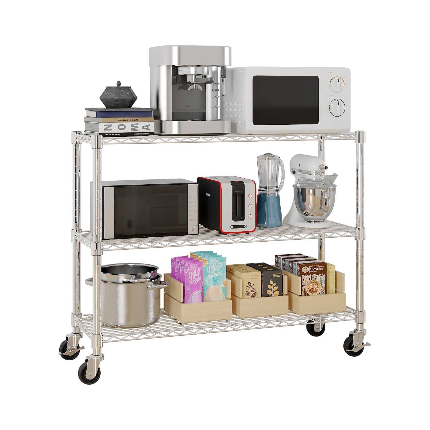 Zimtown 5-Shelf Storage Rack, Adjustable NSF Wire Shelves with Wheels for Garage Storage Organizer Chrome, 59''L x 18''W x 71''H, 2500 lbs Capacity