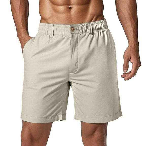 LIIPEE Men Shorts Casual Solid Color Knee Length Shorts Male Stylish Buttons Shorts With Deep Pockets Spring Summer Outdoor Activities Comfortable Soft Breathable Daily Beach Shorts,Beige3410,L