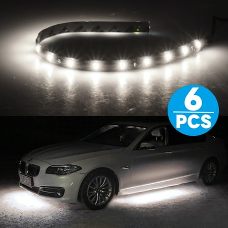 12' Flat Rope Light - TSV Car LED Strip, 6 Pieces Waterproof 12'' DC 12V Motor 15 LED Strip Underbody Light For Car brightness, home indoor decoration
