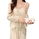 thumbnail image 3 of Pijama de mujer de manga larga con tirantes y pantalones, conjunto de tres piezas con almohadilla para el pecho, Pure Desire, ropa de hogar con flores dulces, estilo primavera y otoño, 3 of 4